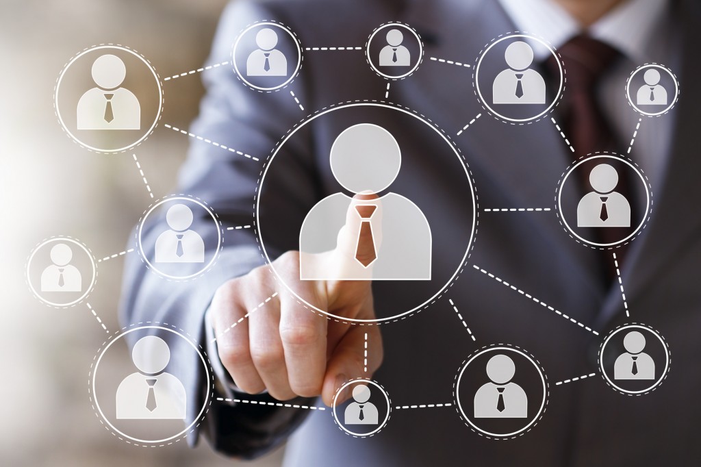 Businessman touch button icon interface web communication sign